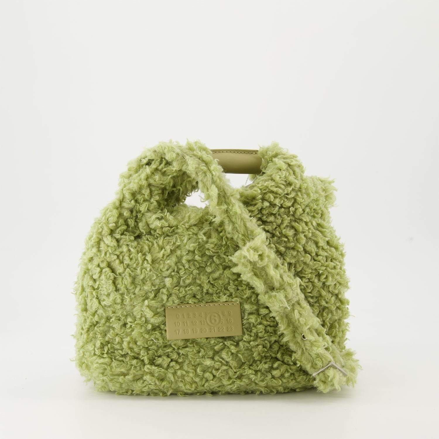 green shoulder bag, luxury wool bag, MM6 Autumn-Winter 2024, designer accessory, leather and wool bag