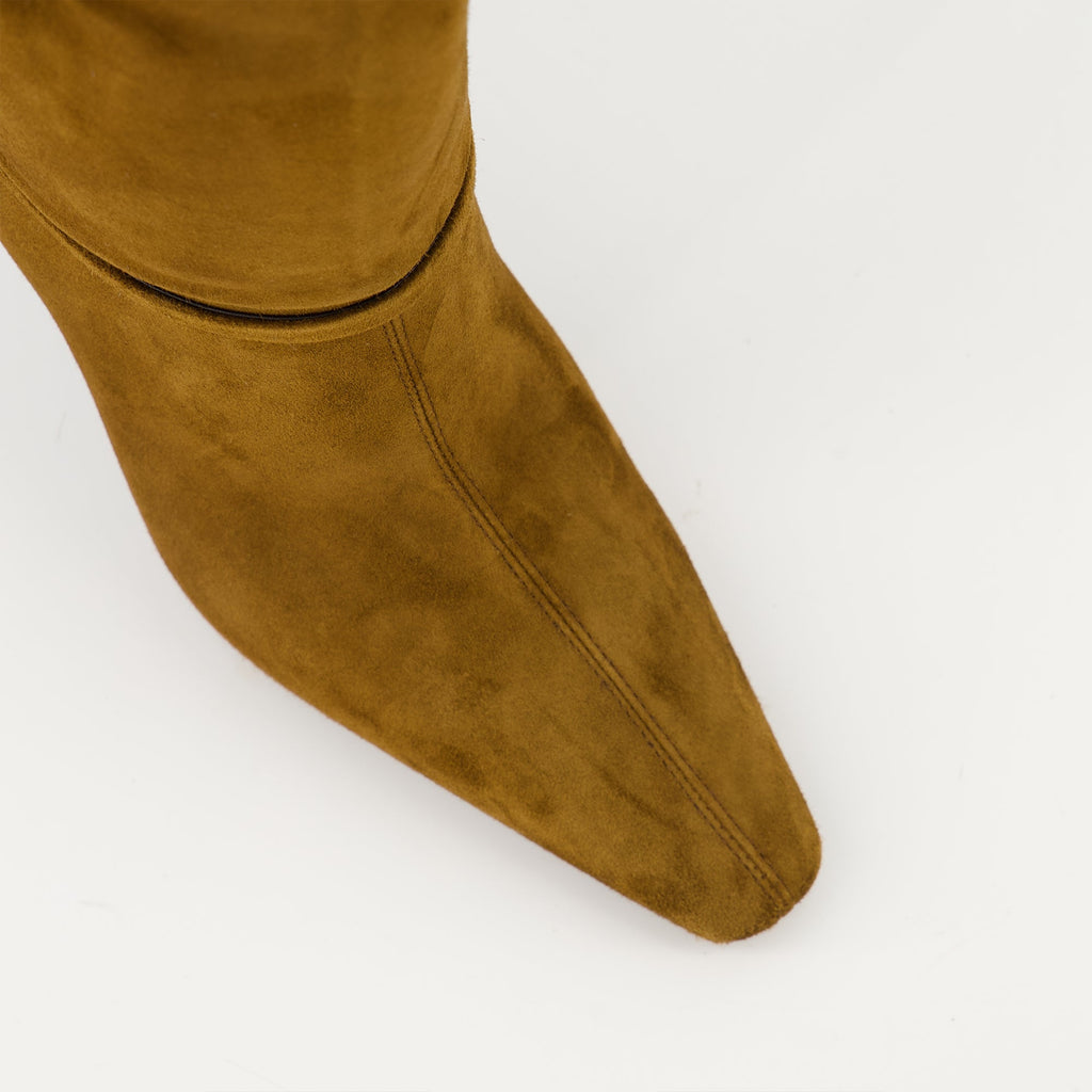 Suede ankle boots, Heeled boots, Saint Laurent footwear, Brown ankle boots, Autumn-winter fashion