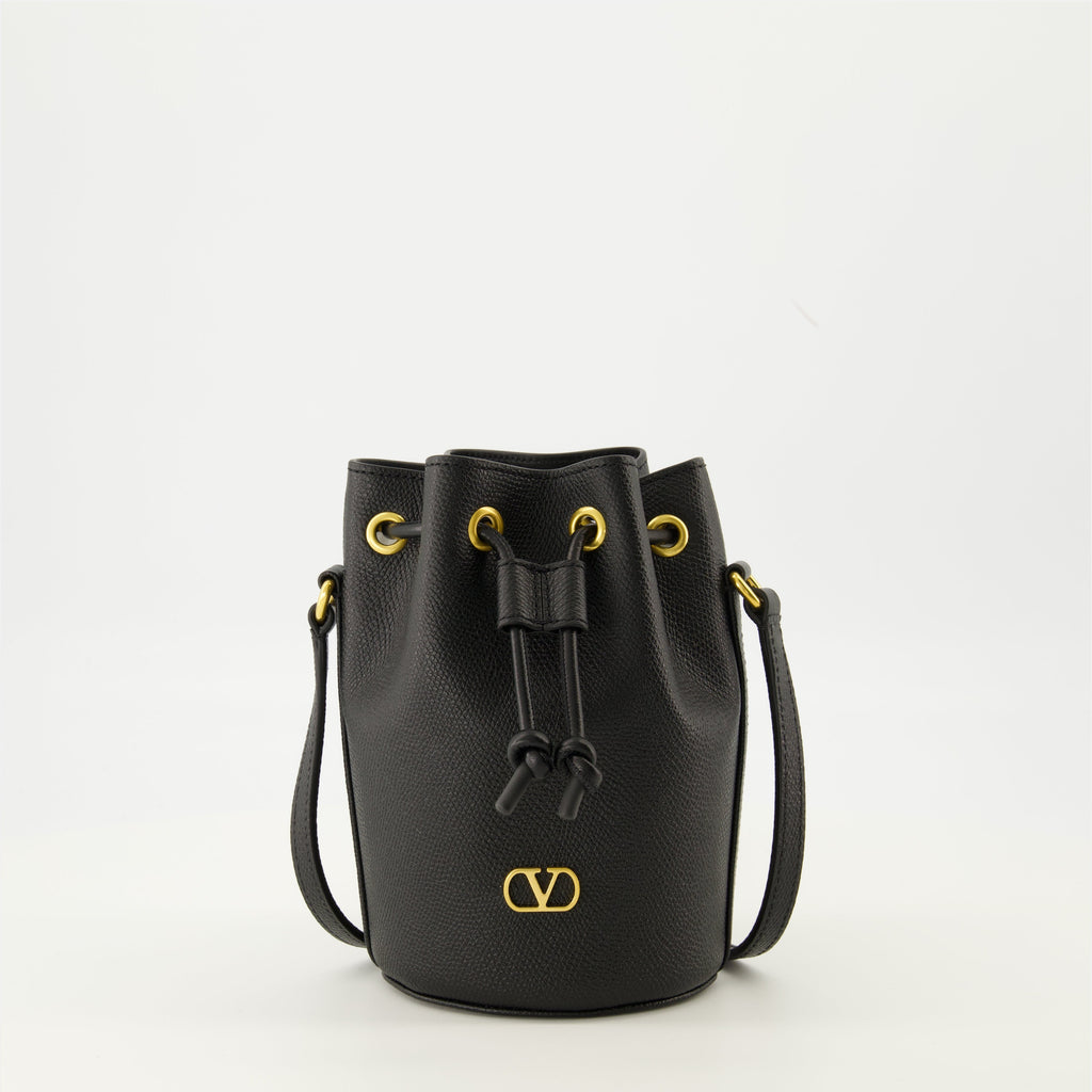 Valentino Garavani VLogo bag, black leather bucket bag, designer accessories, high-end handbags, luxury fashion bags
