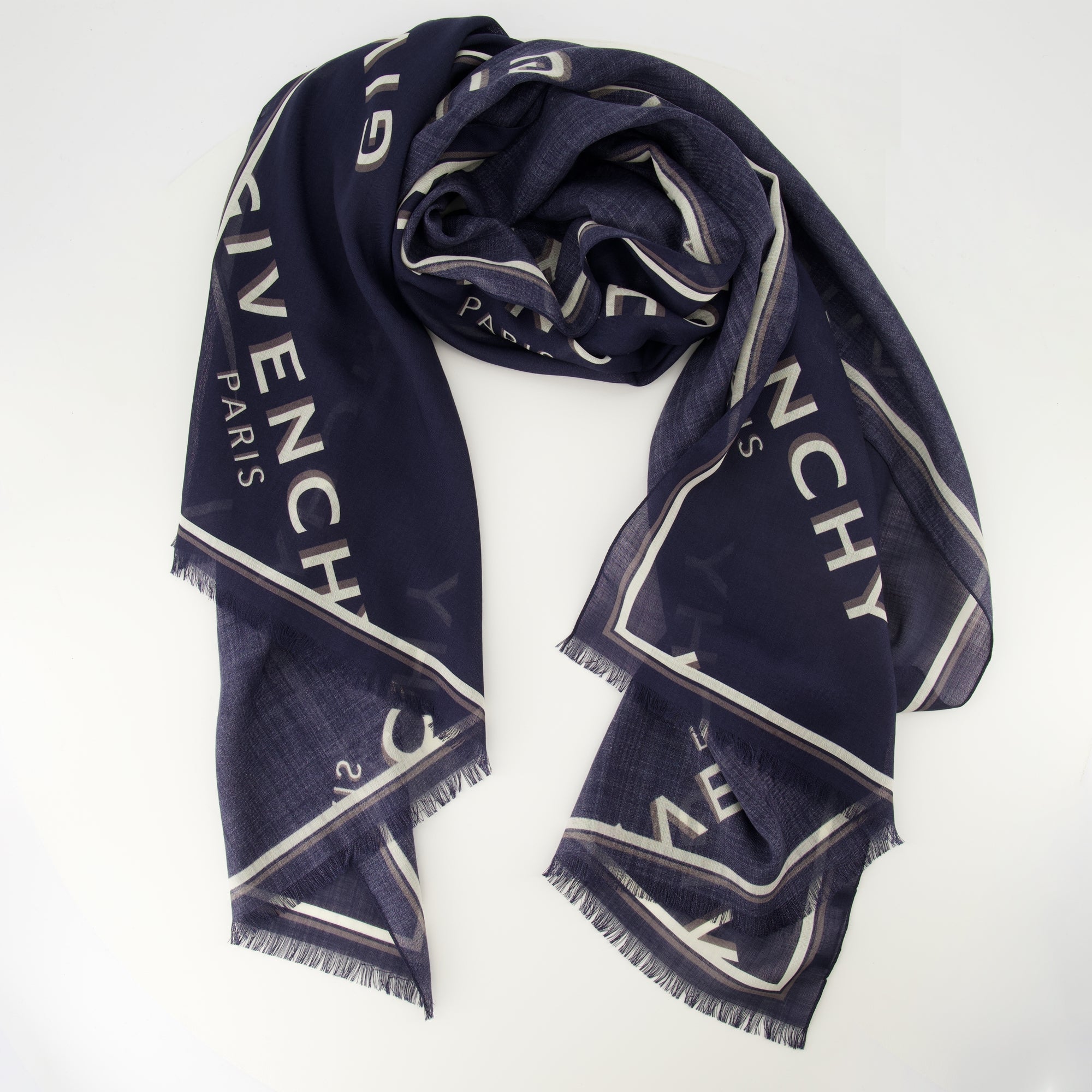 Givenchy stole, Shadow blue stole, luxury accessories, wool silk stole, monogrammed stole