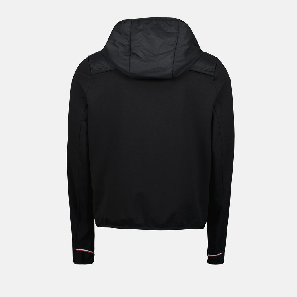 black quilted jacket, Moncler Grenoble jacket, women's outerwear, stylish zip jacket, luxury fashion