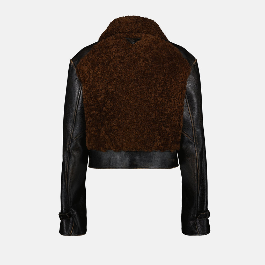 Prada jacket, black leather jacket, wool blend outerwear, Autumn-Winter 2025, elegant outerwear