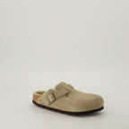 Image of Beige Fur Mules Boston by Birkenstock for Unisex - Season Autumn-Winter 2024 - Front Right Three-Quarter View