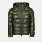Moncler jacket, Maya down jacket, green nylon outerwear, men's quilted jacket, stylish winter coat