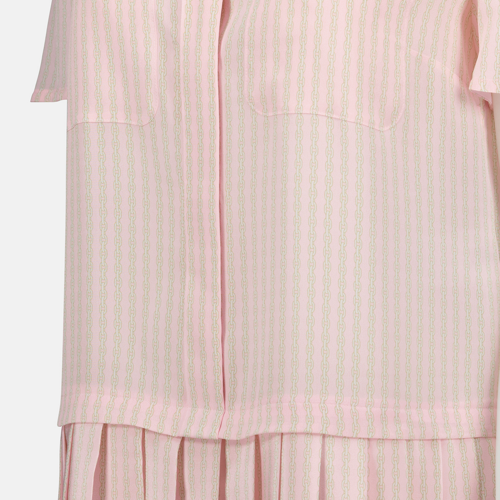 pink silk shirt dress, Versace dress, pleated dress, luxury fashion, Spring-Summer collection