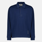 Polo a Maniche Lunghe in Cotone Blu Navi