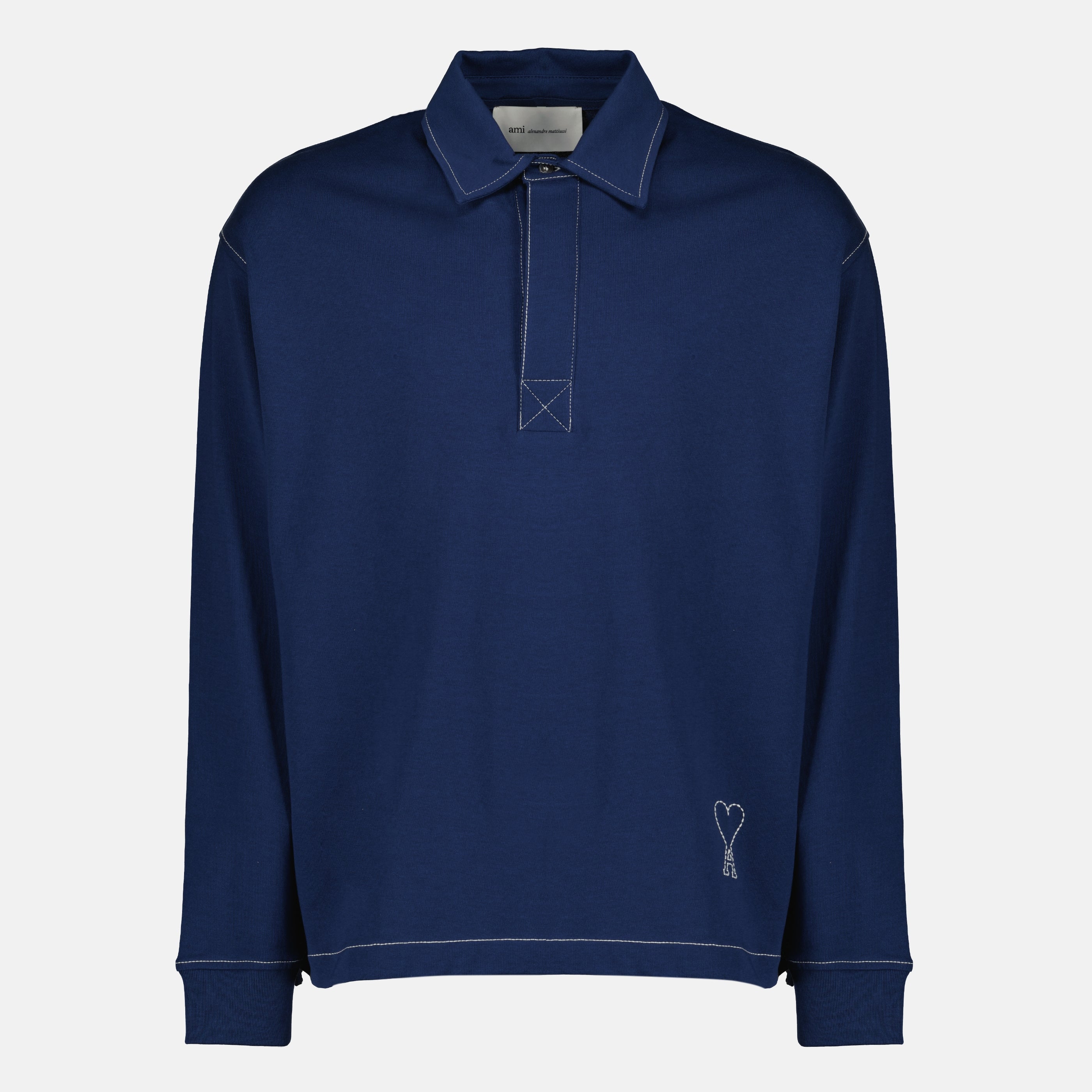 Long Sleeve Polo Navy Cotton