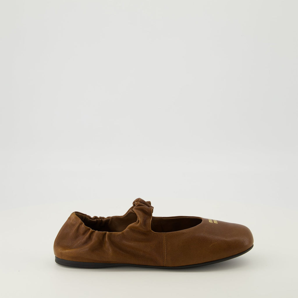 brown leather ballerinas, Miu Miu footwear, nappa leather shoes, elegant slip-on shoes, women's ballerinas