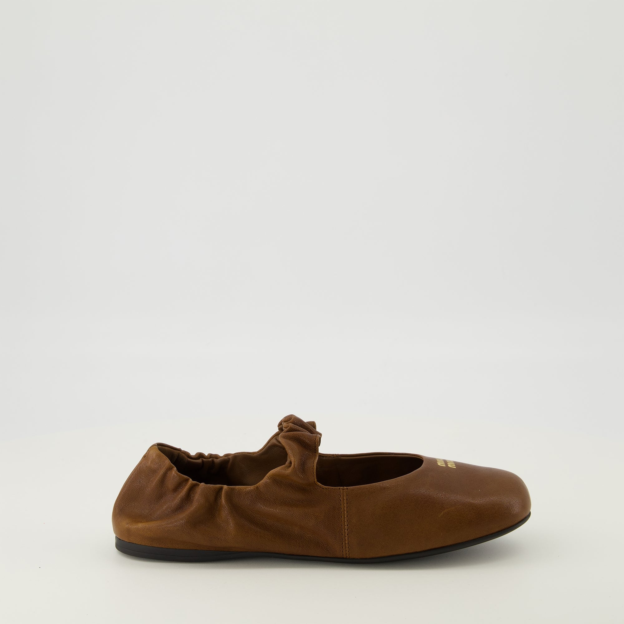 brown leather ballerinas, Miu Miu footwear, nappa leather shoes, elegant slip-on shoes, women's ballerinas