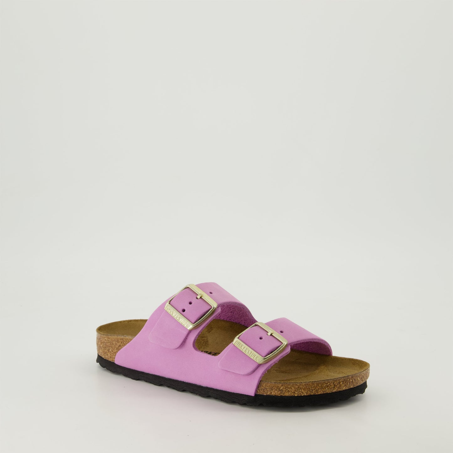 pink nubuck sandals, adjustable sandals, comfortable footbed, slip-on style, fashionable sandals