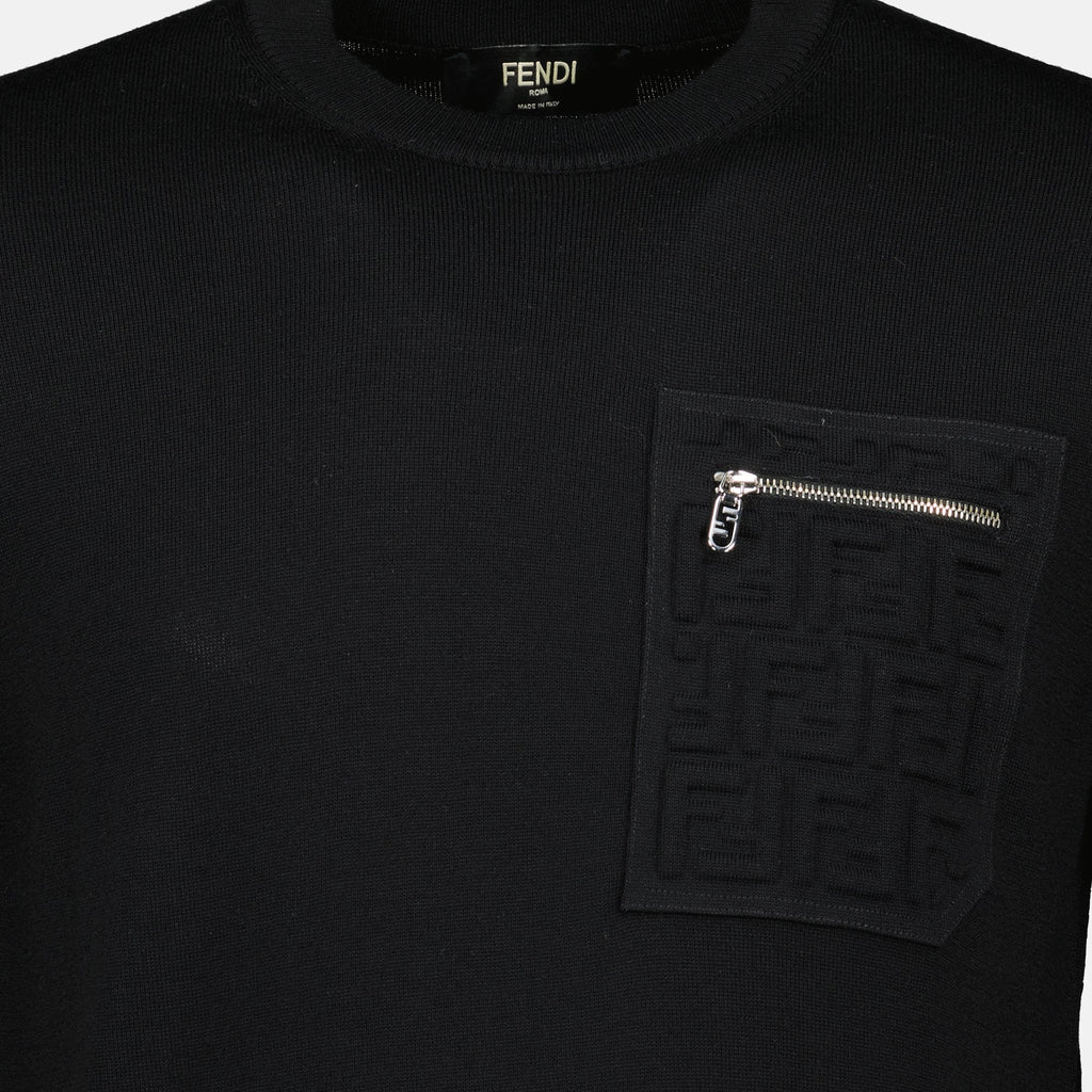 Fendi sweater, black wool sweater, FF logo, Autumn-Winter collection, men's fashion