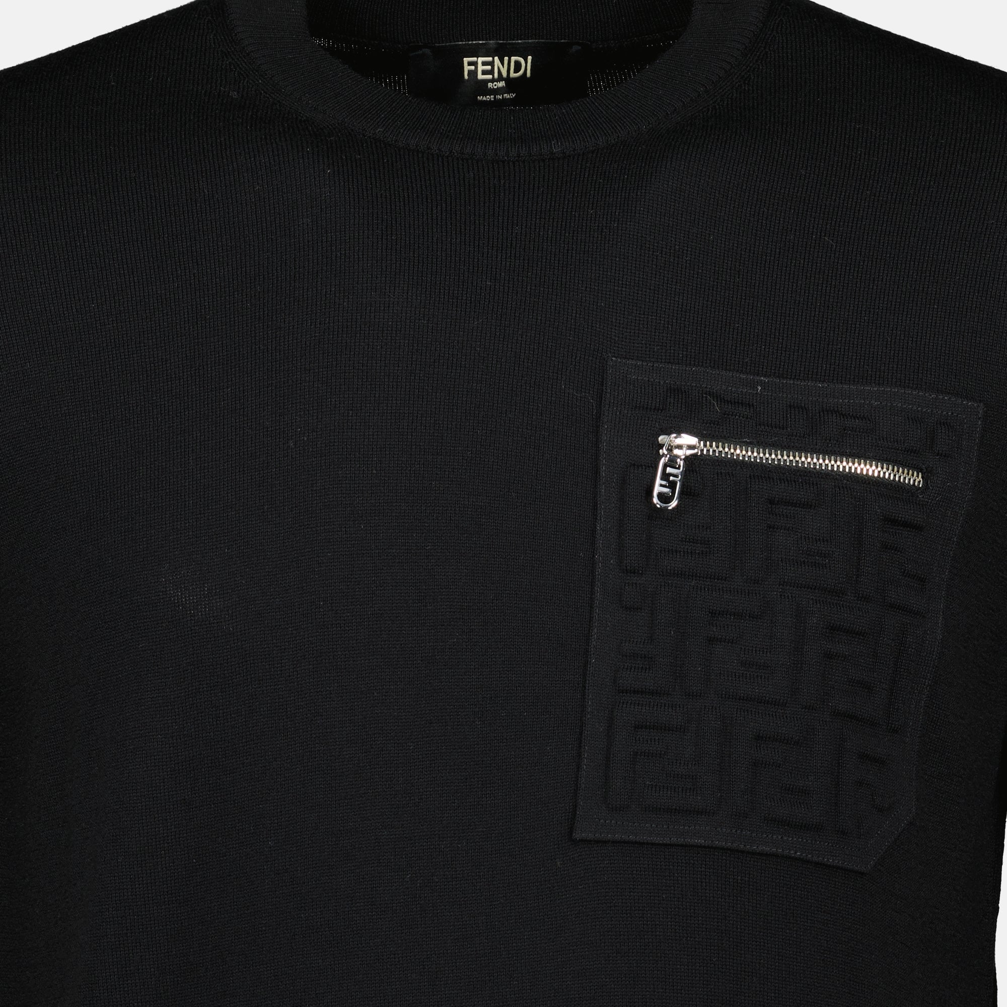 Fendi sweater, black wool sweater, FF logo, Autumn-Winter collection, men's fashion