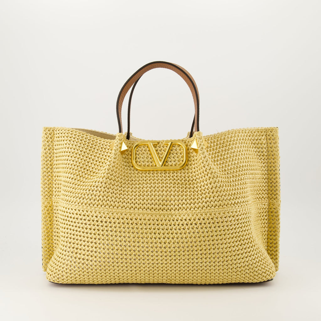 Valentino Garavani tote bag, braided straw bag, fashion tote, designer handbag, luxury accessory