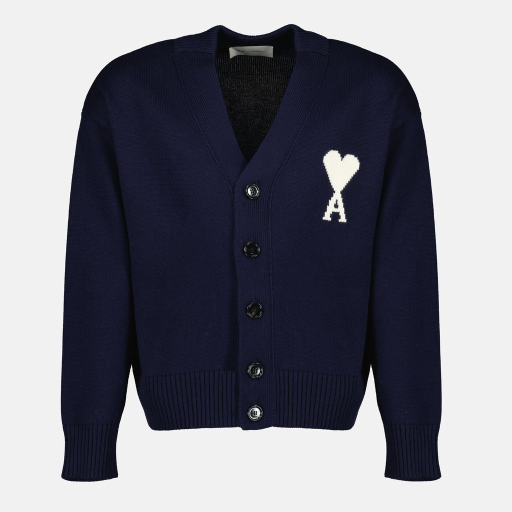 Bild des Navy Ami de Coeur Cardigans von Ami PARIS für Unisex - Saison Frühling-Sommer 2026 - Frontansicht