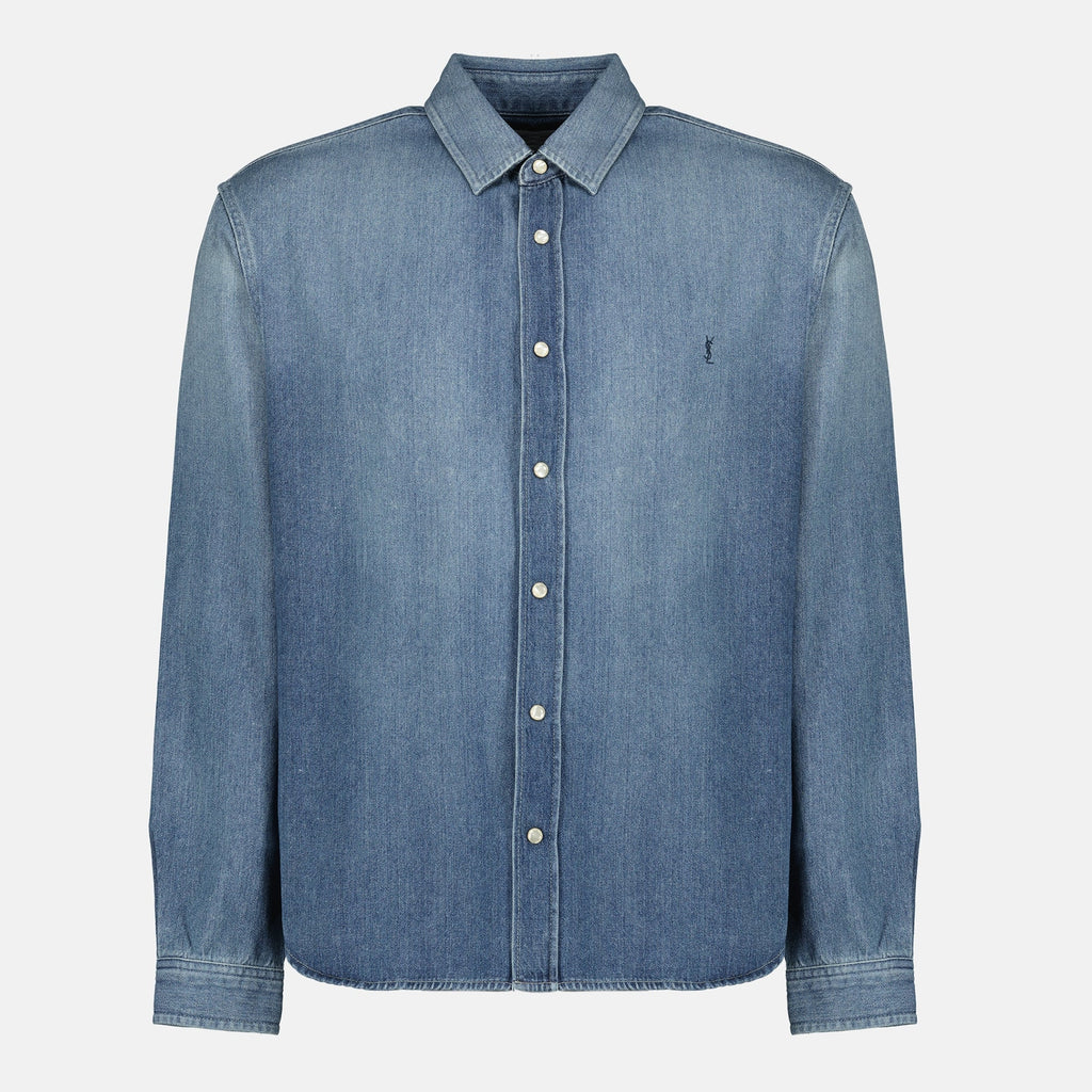 Immagine della camicia in denim Cassandre di Saint Laurent per uomini - Stagione Primavera-Estate 2026 - Vista Frontale