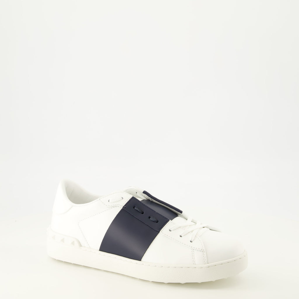 Baskets Open en cuir blanc et bleu marine