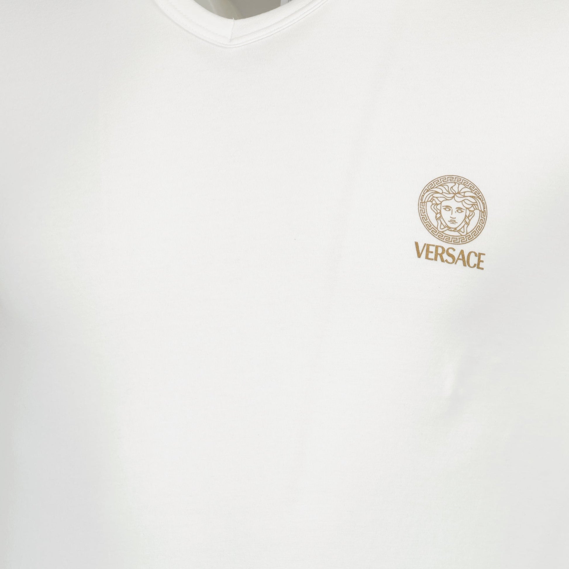 V-neck white tee, Versace tee, Medusa print, slim fit t-shirt, cotton elastane top