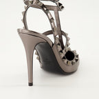 Valentino, Rockstud Heels, Silver Shoes, Luxury Fashion, Pointed Heels
