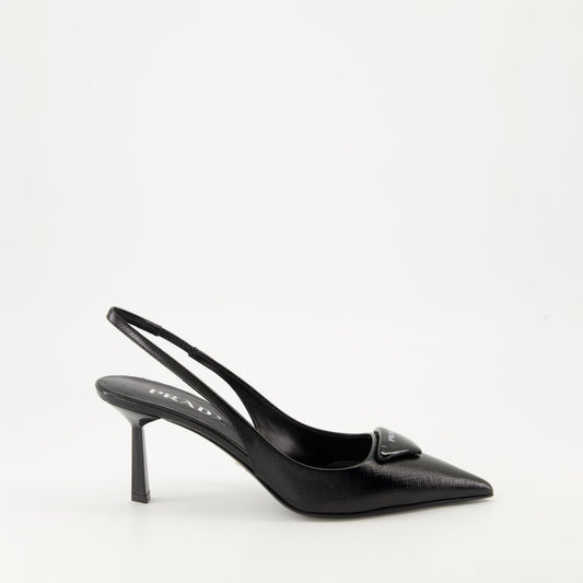 Prada, Saffiano leather heels, black pumps, Fall-Winter 2024, luxury women's shoes