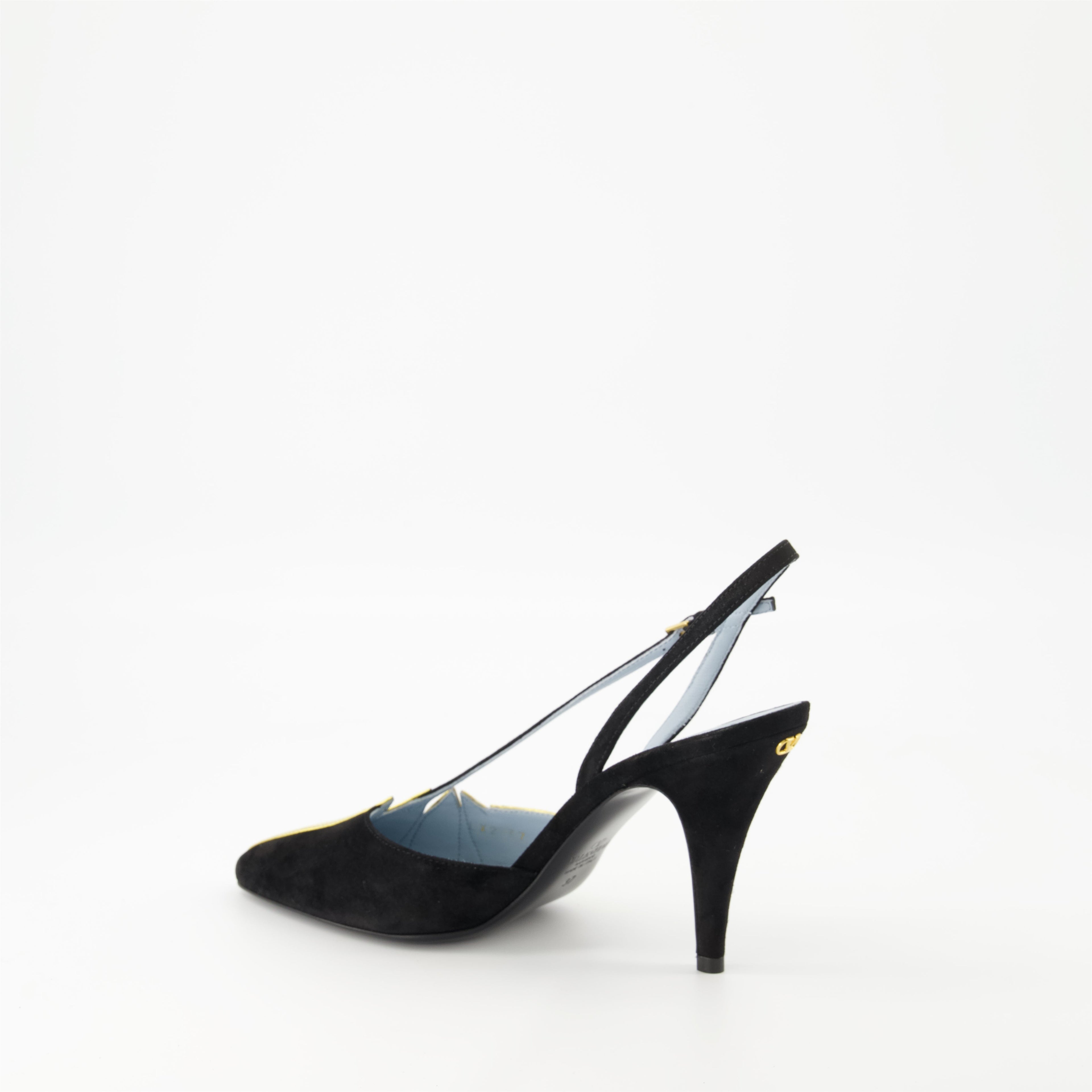 Valentino Garavani, Foliefoliage pumps, black and gold pumps, pointed toe pumps, adjustable ankle strap shoes
