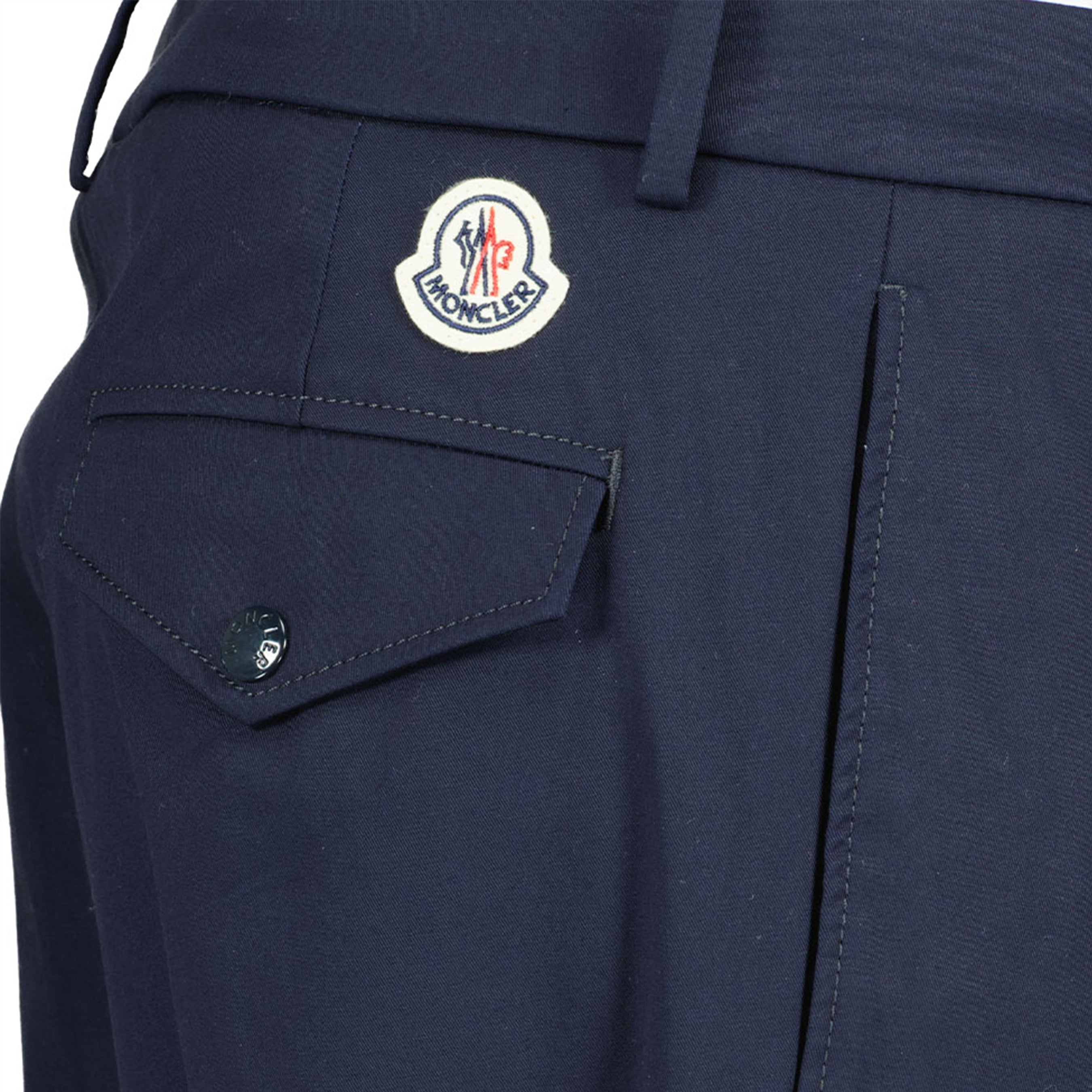 navy trousers, carrot fit trousers, Moncler trousers, cotton pants, stylish trousers