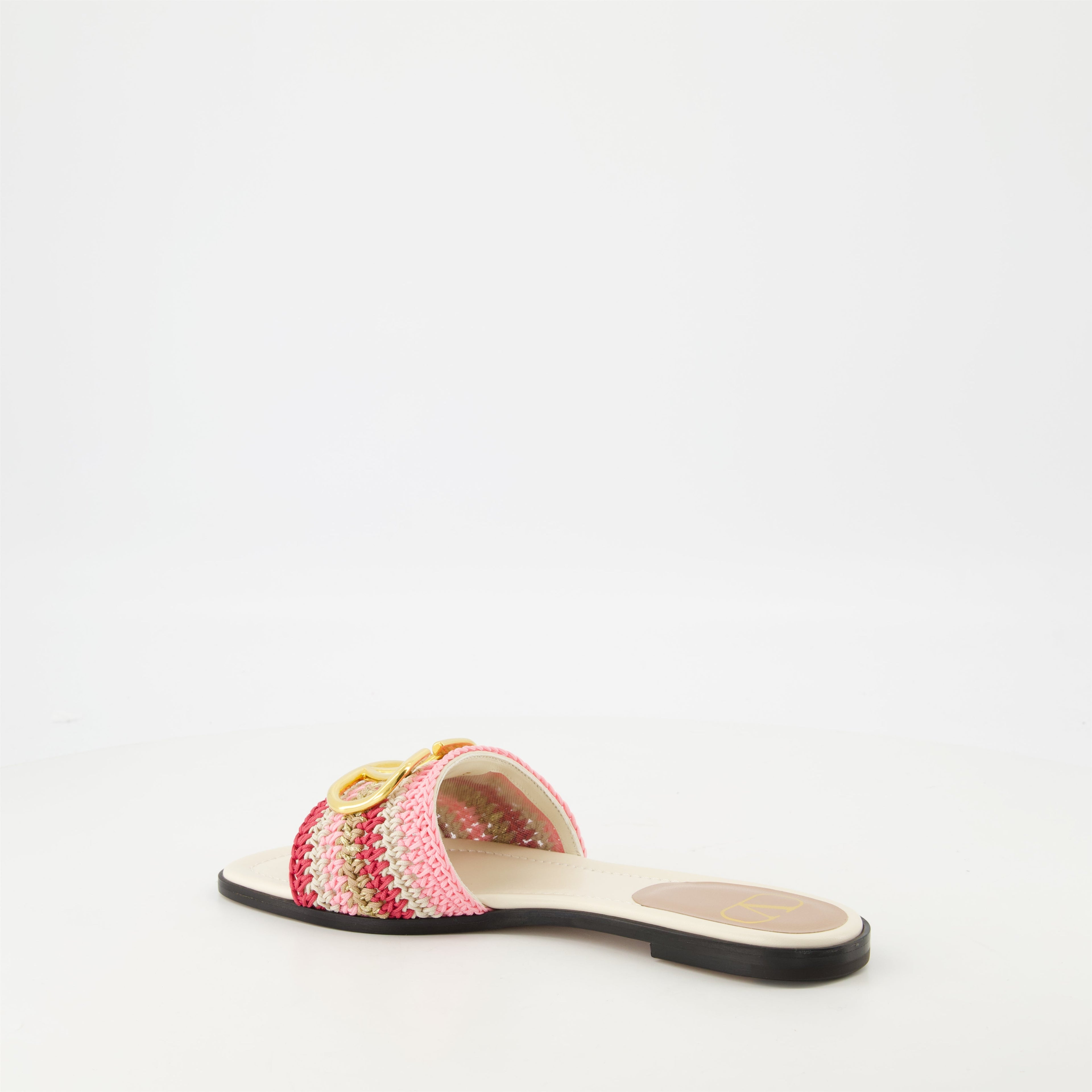 crochet sandals, pink VLogo sandals, embroidered footwear, elegant slide sandals, summer chic sandals