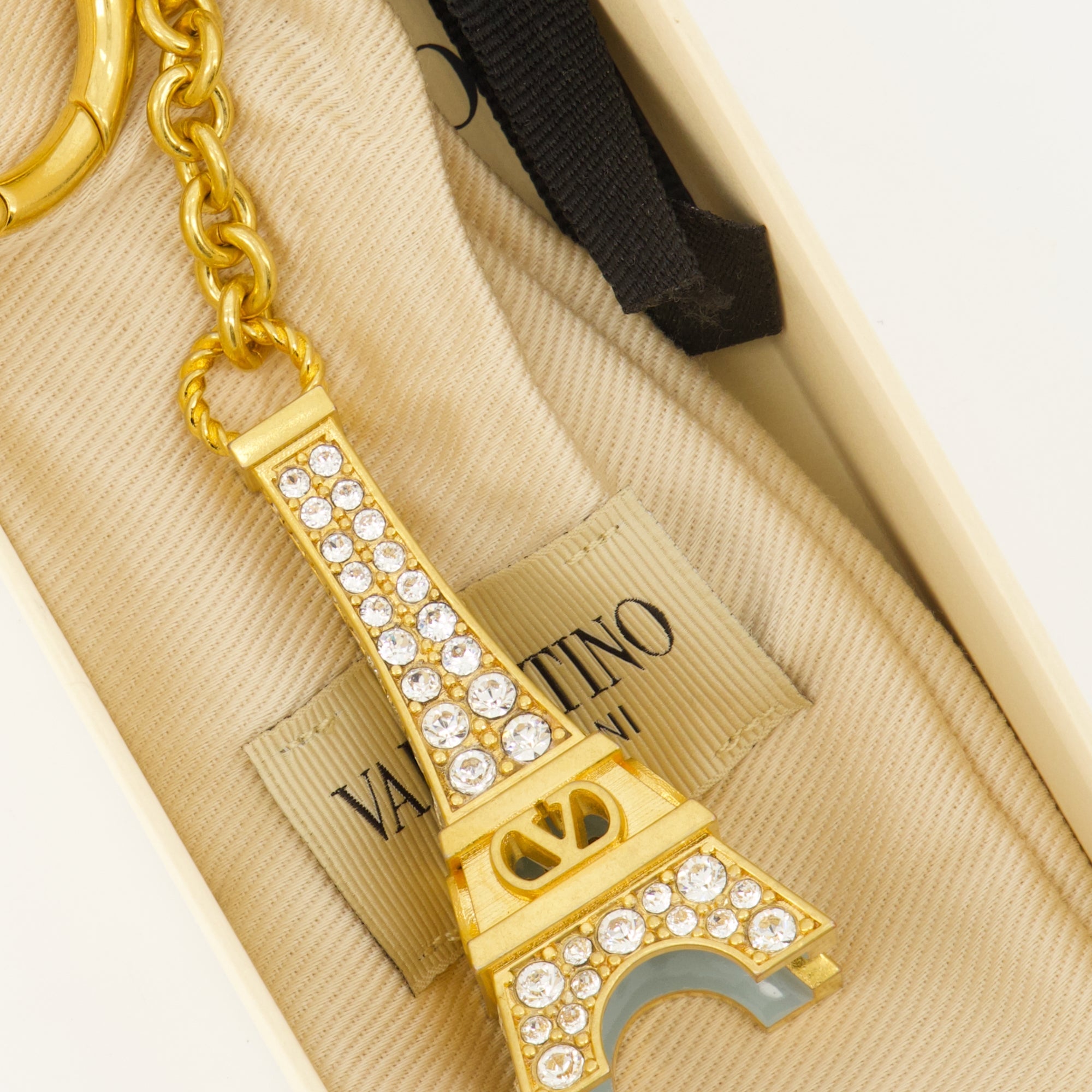 Eiffel Tower keychain, Valentino accessories, Swarovski crystal keychain, metal keychain, luxury keychain