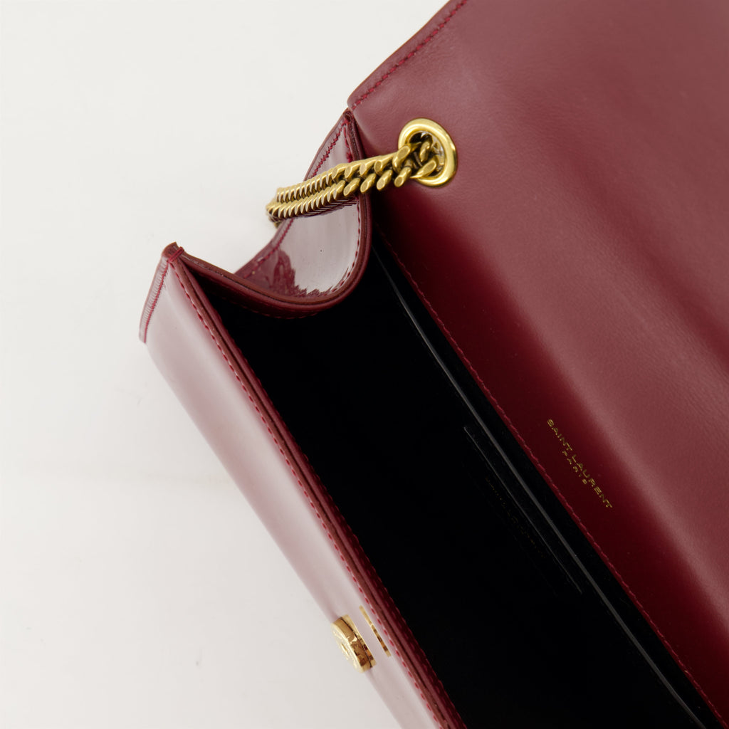 Bordeaux patent bag, Kate bag, designer handbags, elegant accessories, Saint Laurent bag