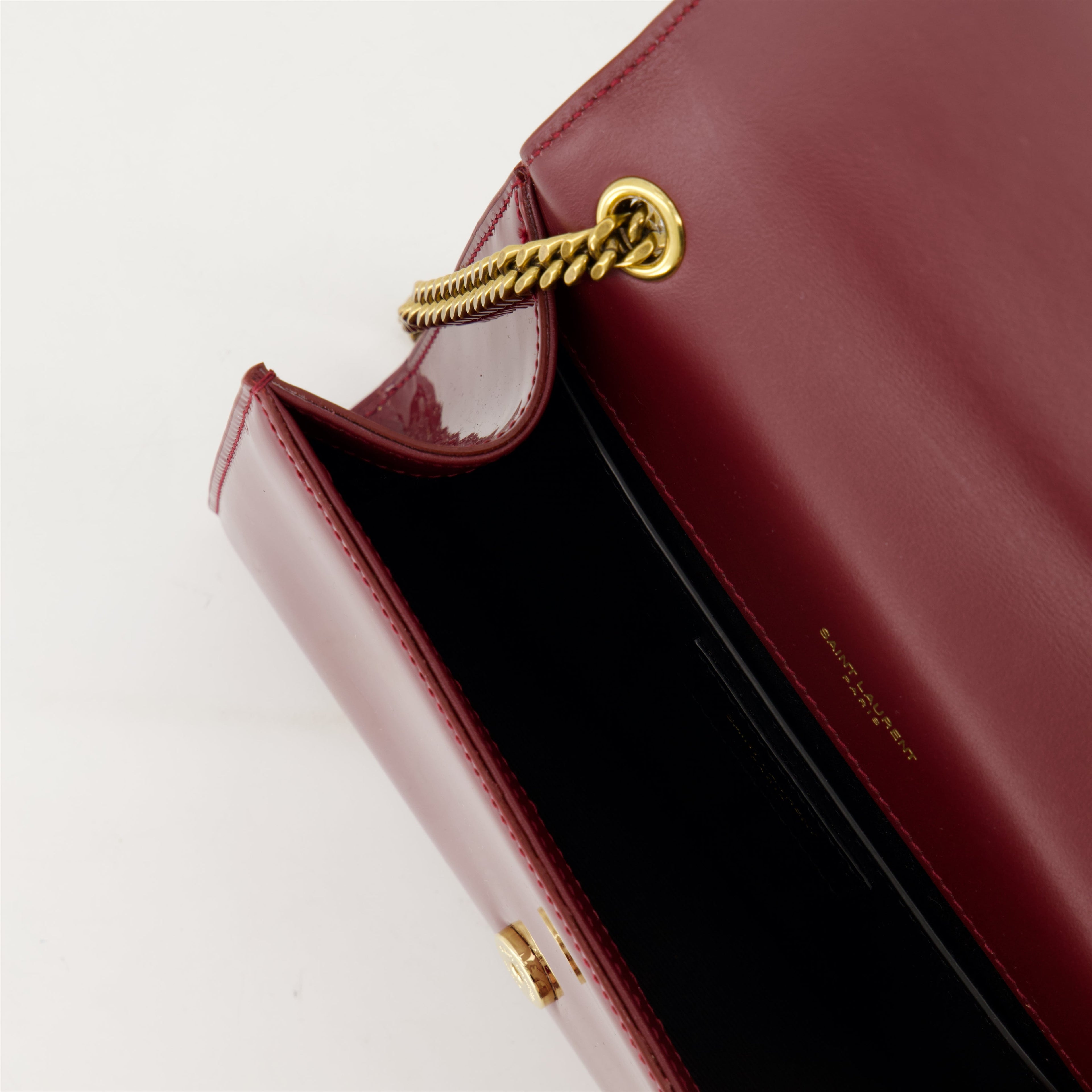 Bordeaux patent bag, Kate bag, designer handbags, elegant accessories, Saint Laurent bag