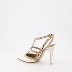 Rockstud pumps, Valentino Garavani shoes, luxury heels, white and beige pumps, high-end footwear