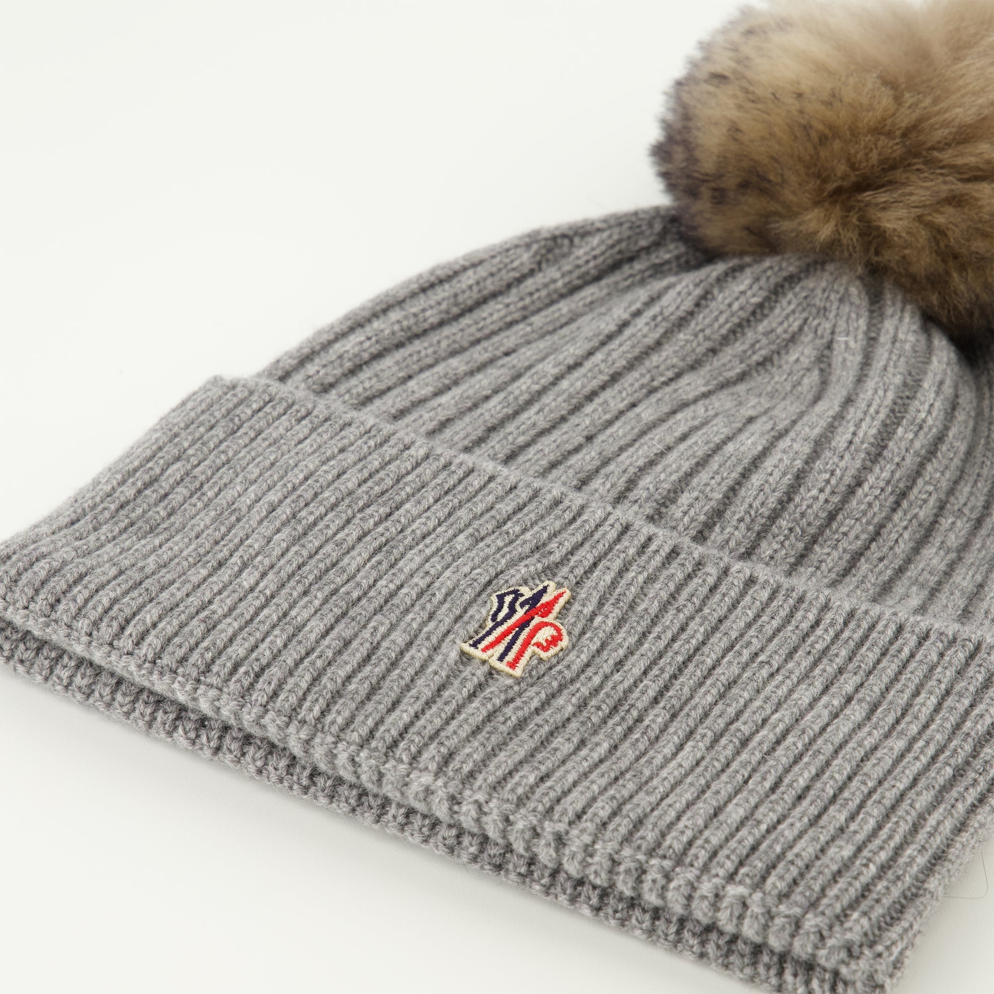 Moncler beanie, cashmere hat, grey pompom beanie, winter accessories, luxury headwear