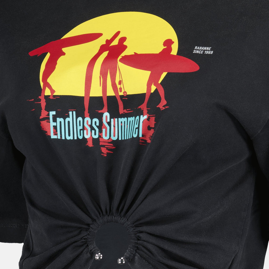 Rabanne t-shirt, short t-shirt, printed t-shirt, silver piercing detail, Autumn-Winter 2025