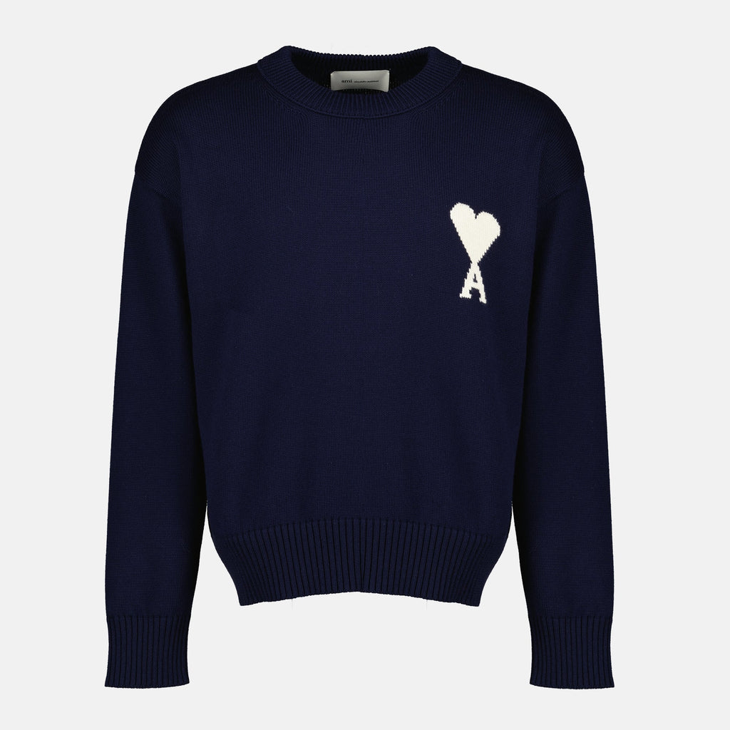 Image of Pull Ami de Coeur Marine - Ami Paris - Unisex by Ami PARIS for Unisex - Season Spring-Summer 2026 - Front View