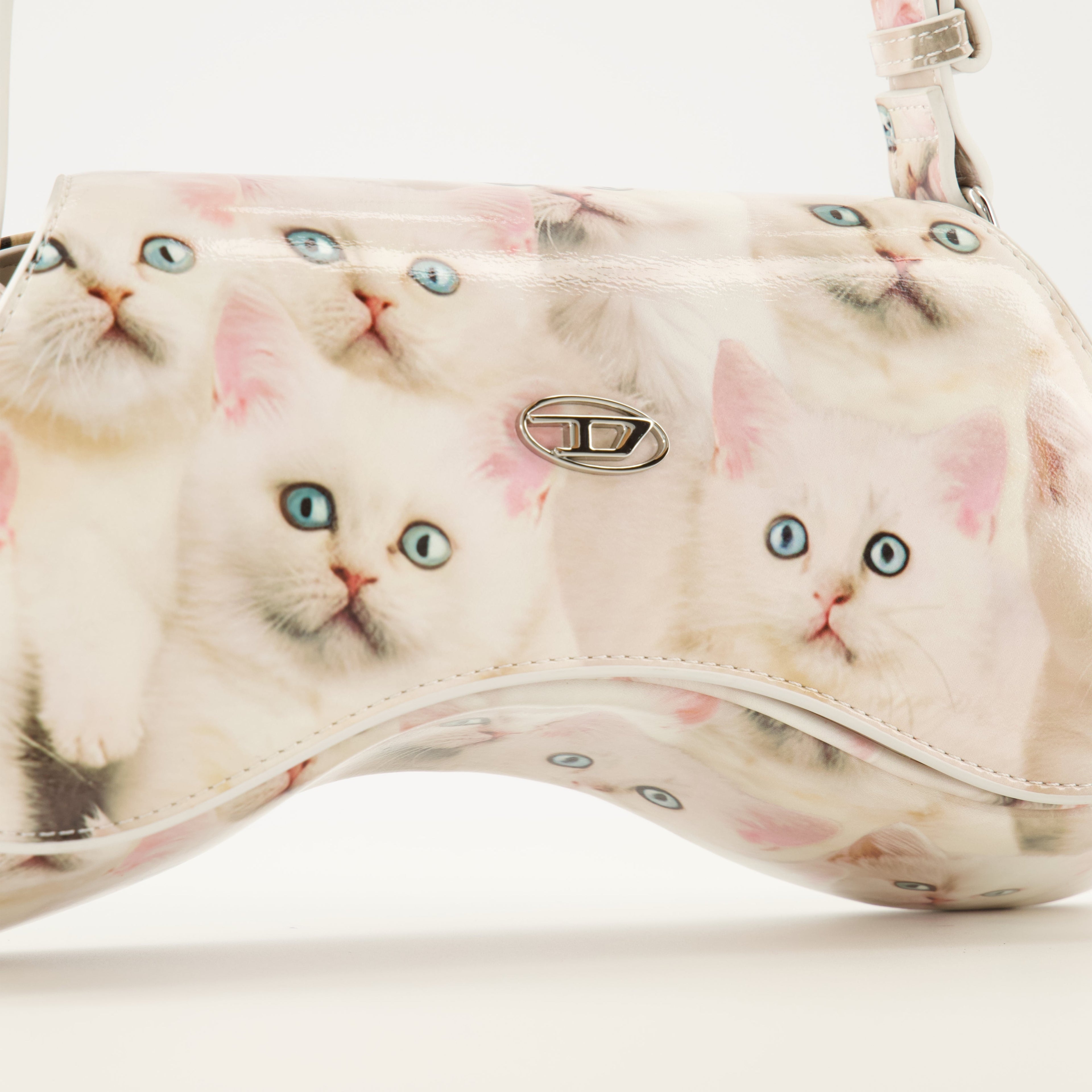 Diesel bag, polyurethane handbag, cat print accessory, adjustable shoulder strap, Autumn-Winter 2025