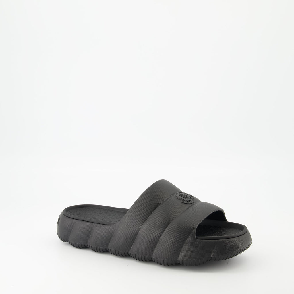 Moncler sandals, black slide sandals, Lilo sandals, luxury footwear, elegant slide sandals