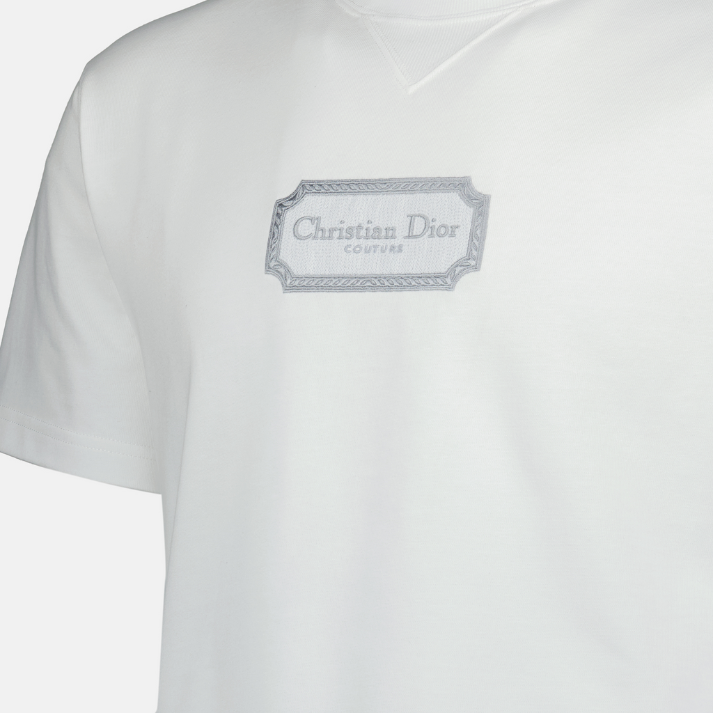Christian Dior Couture T-shirt, white cotton T-shirt, embroidered logo shirt, short sleeve top, designer casual wear