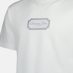 Christian Dior Couture T-shirt, white cotton T-shirt, embroidered logo shirt, short sleeve top, designer casual wear