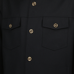 black wool shirt, classic collar shirt, Medusa detail shirt, men's shirts, elegant everyday wear