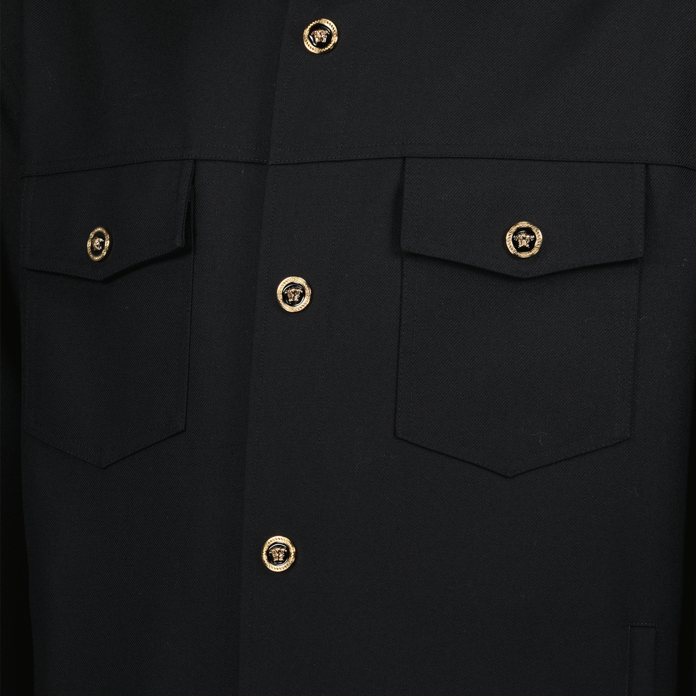 black wool shirt, classic collar shirt, Medusa detail shirt, men's shirts, elegant everyday wear