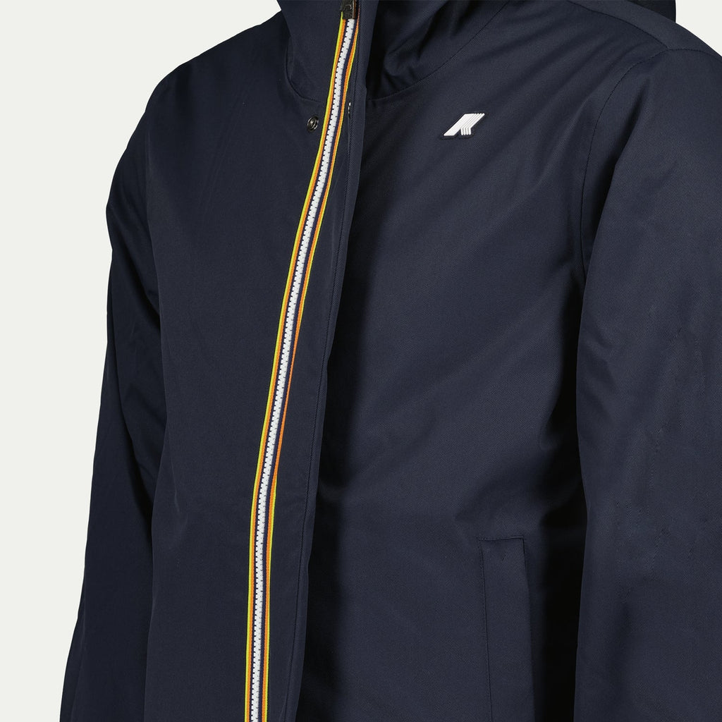 navy twill parka, PrimaLoft insulation parka, men's outerwear, stylish winter coat, adjustable hood parka