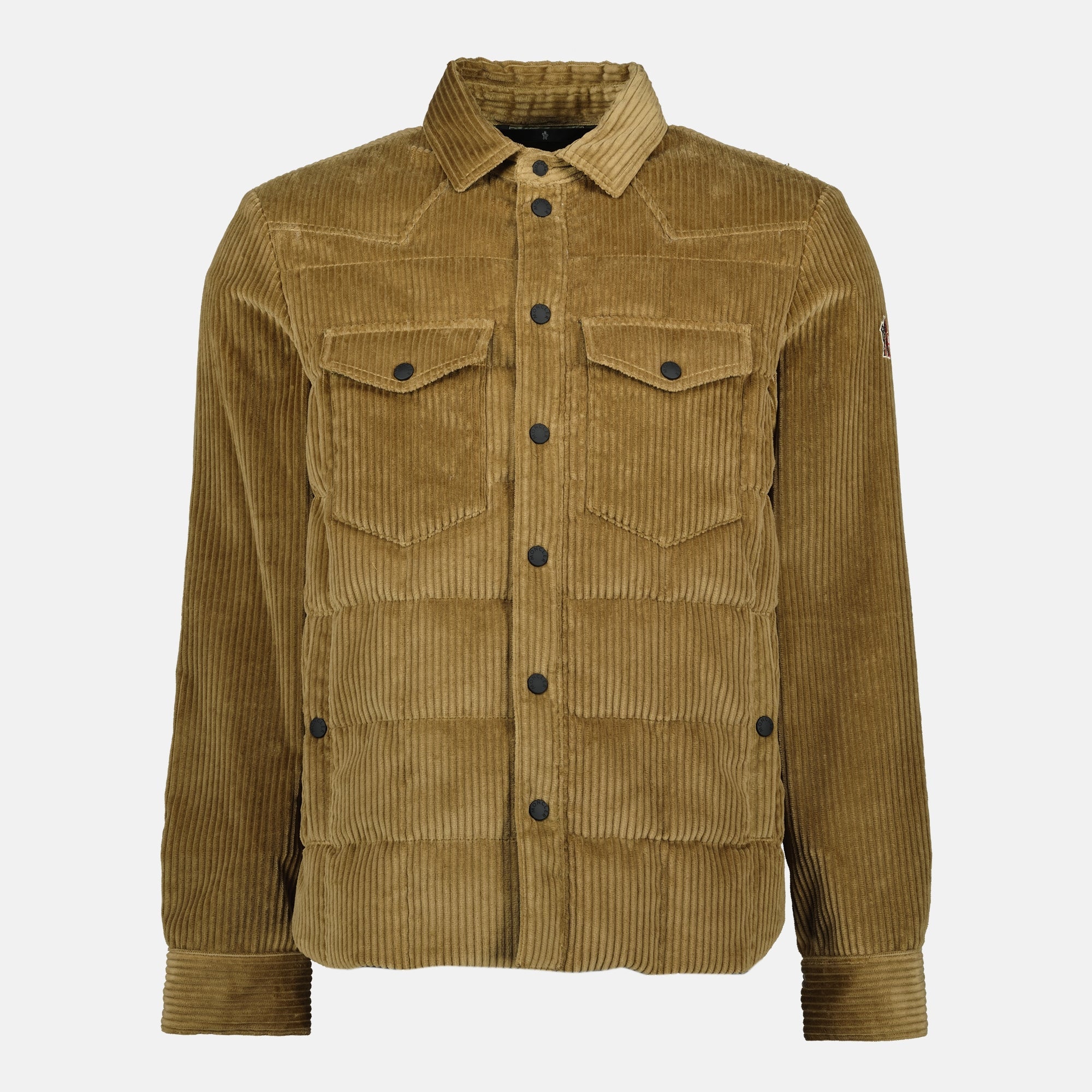 Gelt down shirt, Moncler Grenoble, brown shirt, Autumn-Winter 2025, corduroy outerwear