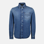 Image of Embroidered Logo Denim Shirt by Versace for Men - Season Spring-Summer 2025 - Front View