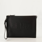 Fendi Pochette, Black Leather Bag, Luxury Accessories, Grained Leather Clutch, Designer Pouch