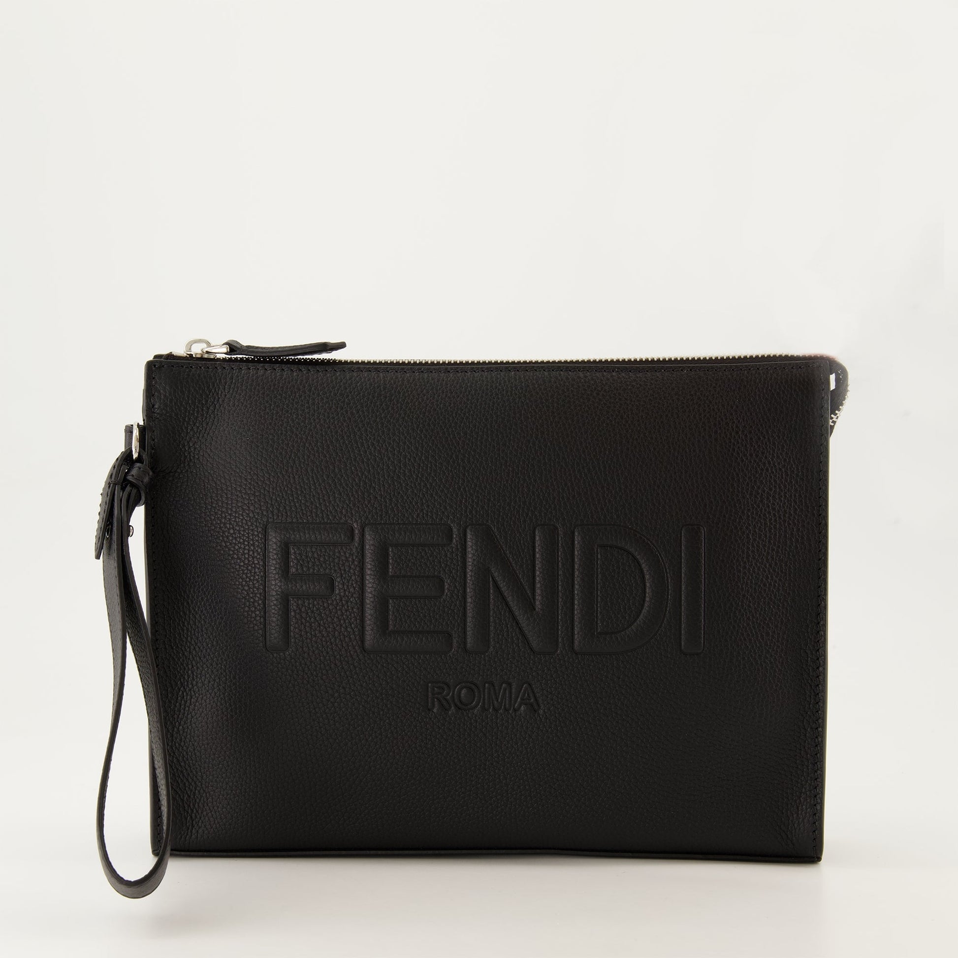 Fendi Pochette, Black Leather Bag, Luxury Accessories, Grained Leather Clutch, Designer Pouch