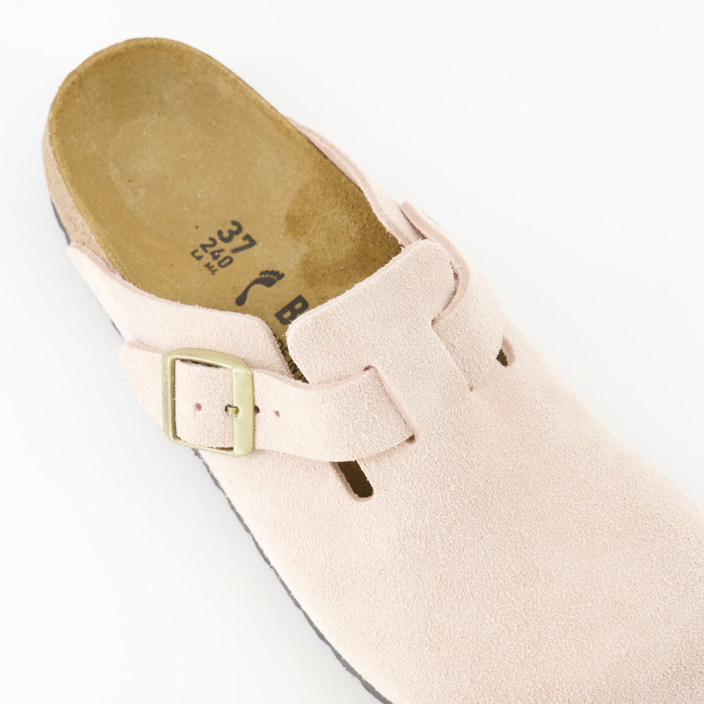 Birkenstock mules, Boston mules, comfortable footwear, light pink mules, women's slip-on shoes