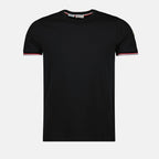 Black T-shirt, Moncler T-shirt, Tricolor edges, Comfortable casual wear, Spring-Summer collection