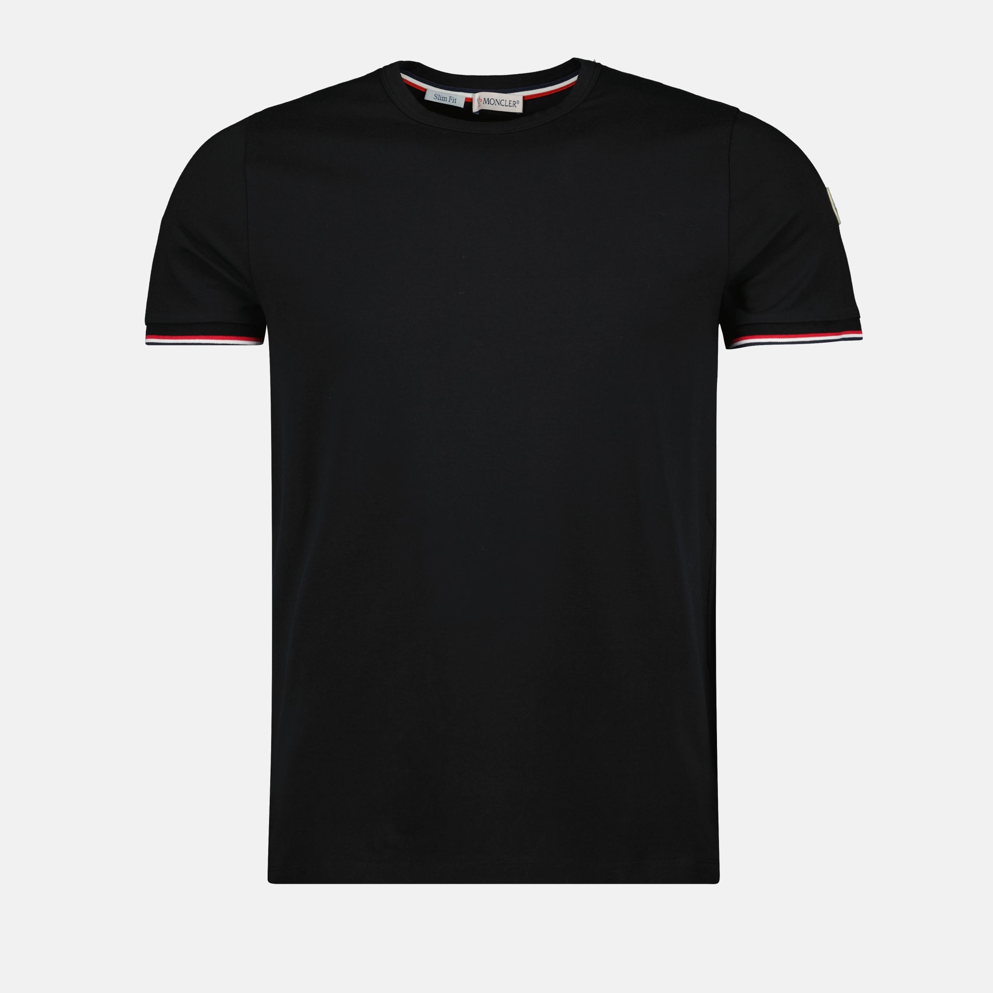 Black T-shirt, Moncler T-shirt, Tricolor edges, Comfortable casual wear, Spring-Summer collection