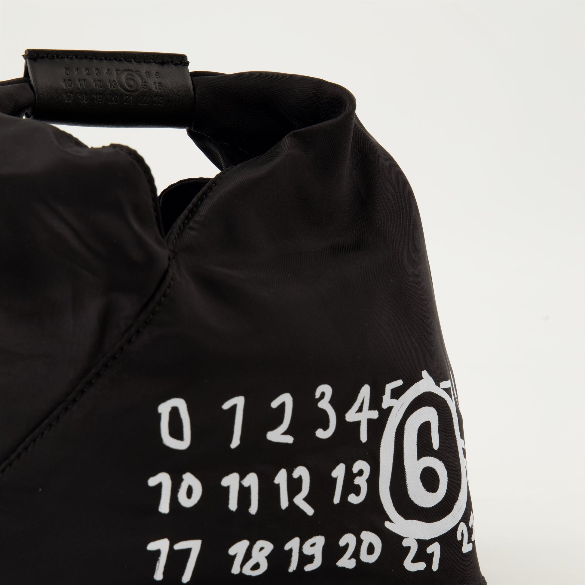 black nylon bag, leather strap bag, MM6 bag, hand-written numeric logo, luxury bag collection