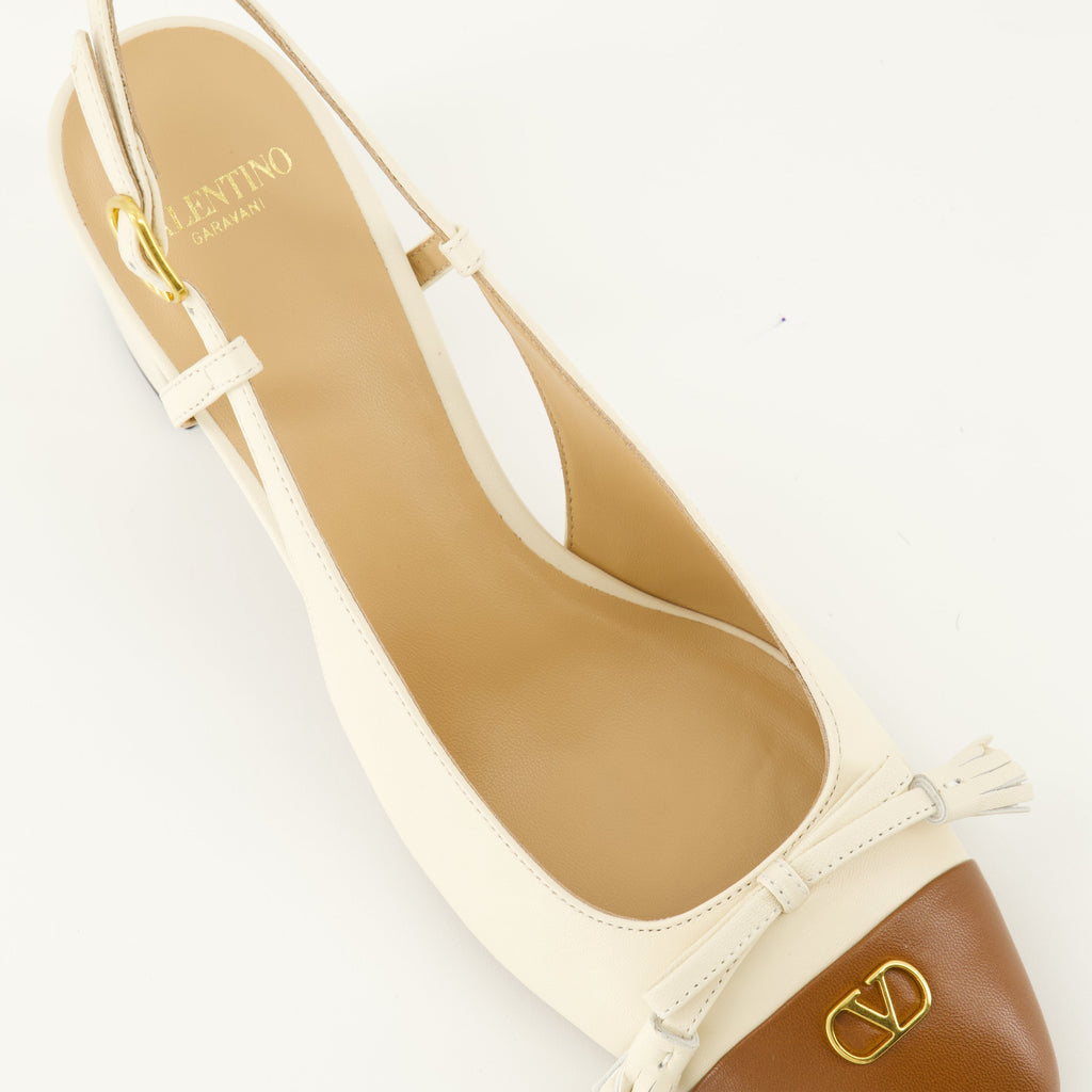 Valet du Roi heels, Valentino shoes, beige leather heels, adjustable ankle strap, VLogo signature