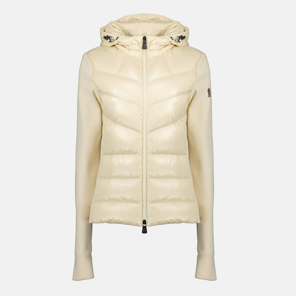 Moncler Grenoble cardigan, white zip cardigan, fleece cardigan, autumn winter collection, women's designer cardigan